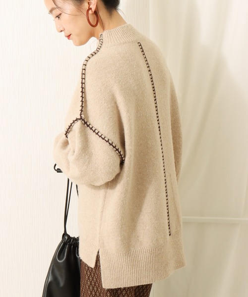 libelle more（リベル モア）の「6G天竺　配色ステッチニットプルオーバー（ニット/セーター・レディース・スモークピンク/グレイッシュブルー/ブラウン/ベージュ・L/M）」の2枚目の写真