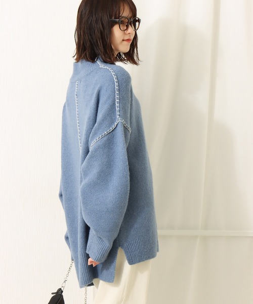 libelle more（リベル モア）の「6G天竺　配色ステッチニットプルオーバー（ニット/セーター・レディース・スモークピンク/グレイッシュブルー/ブラウン/ベージュ・L/M）」の3枚目の写真