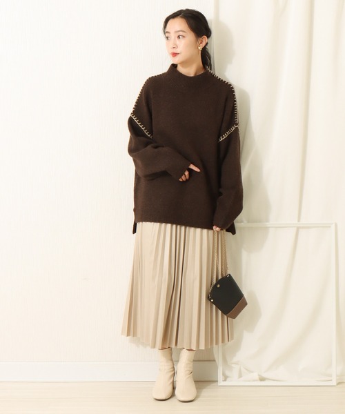 libelle more（リベル モア）の「6G天竺　配色ステッチニットプルオーバー（ニット/セーター・レディース・スモークピンク/グレイッシュブルー/ブラウン/ベージュ・L/M）」の19枚目の写真