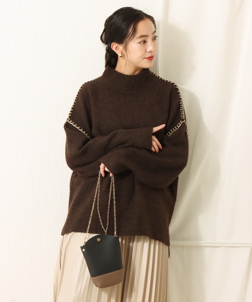 libelle more（リベル モア）の「6G天竺　配色ステッチニットプルオーバー（ニット/セーター・レディース・スモークピンク/グレイッシュブルー/ブラウン/ベージュ・L/M）」の5枚目の写真