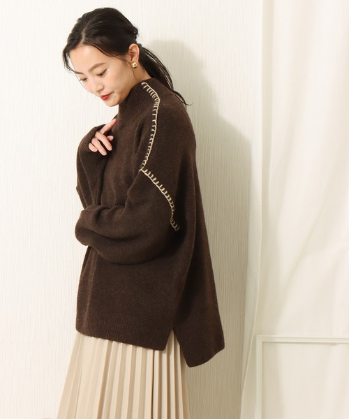 libelle more（リベル モア）の「6G天竺　配色ステッチニットプルオーバー（ニット/セーター・レディース・スモークピンク/グレイッシュブルー/ブラウン/ベージュ・L/M）」の12枚目の写真