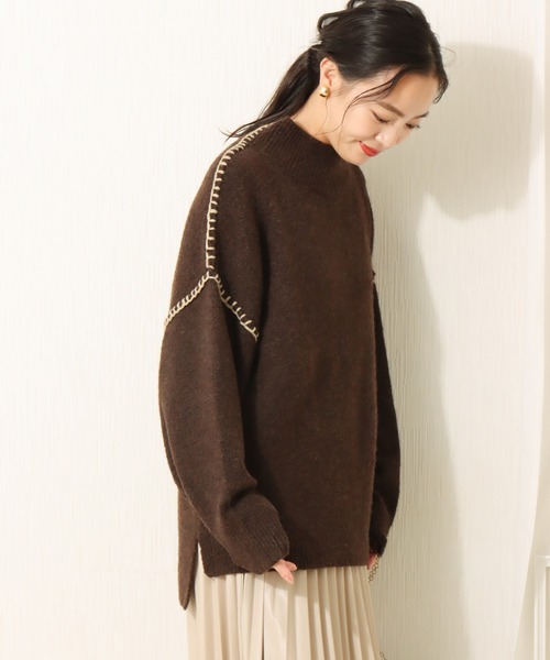 libelle more（リベル モア）の「6G天竺　配色ステッチニットプルオーバー（ニット/セーター・レディース・スモークピンク/グレイッシュブルー/ブラウン/ベージュ・L/M）」の20枚目の写真