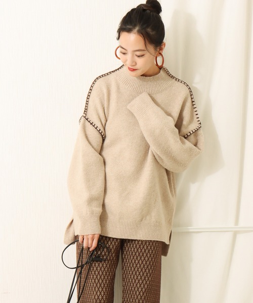 libelle more（リベル モア）の「6G天竺　配色ステッチニットプルオーバー（ニット/セーター・レディース・スモークピンク/グレイッシュブルー/ブラウン/ベージュ・L/M）」の10枚目の写真