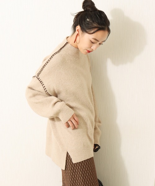 libelle more（リベル モア）の「6G天竺　配色ステッチニットプルオーバー（ニット/セーター・レディース・スモークピンク/グレイッシュブルー/ブラウン/ベージュ・L/M）」の17枚目の写真