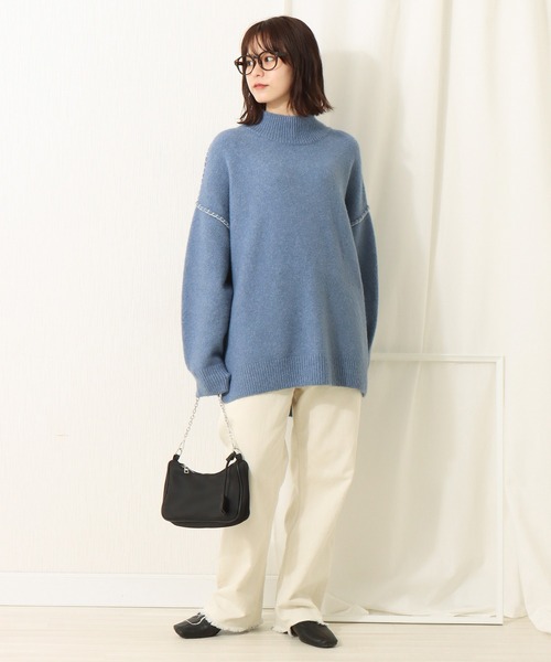 libelle more（リベル モア）の「6G天竺　配色ステッチニットプルオーバー（ニット/セーター・レディース・スモークピンク/グレイッシュブルー/ブラウン/ベージュ・L/M）」の6枚目の写真