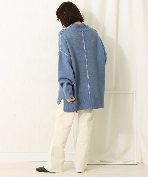 libelle more（リベル モア）の「6G天竺　配色ステッチニットプルオーバー（ニット/セーター・レディース・スモークピンク/グレイッシュブルー/ブラウン/ベージュ・L/M）」の21枚目の写真