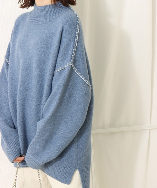 libelle more（リベル モア）の「6G天竺　配色ステッチニットプルオーバー（ニット/セーター・レディース・スモークピンク/グレイッシュブルー/ブラウン/ベージュ・L/M）」の14枚目の写真