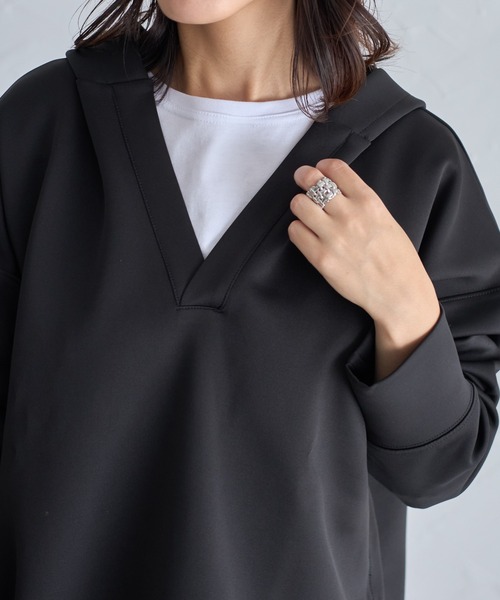 エストネーション　グレー　トップス　スウェット　　Vネック　ダンボール素材 エストネーション グレー トップス スウェット Vネック