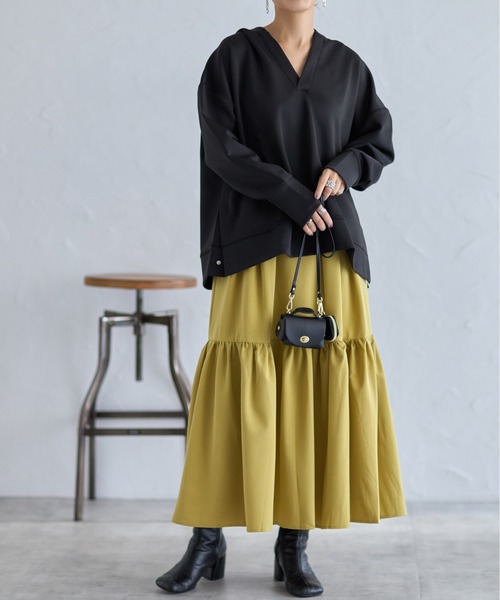 each（イーチ）の「サイドスナップボタンVネックダンボールパーカー（パーカー・レディース・ブラック/ベージュ/アイボリー/グレー/ネイビー/ブラウン・FREE）」の7枚目の写真