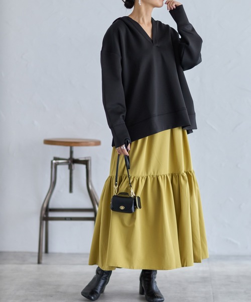 each（イーチ）の「サイドスナップボタンVネックダンボールパーカー（パーカー・レディース・ブラック/ベージュ/アイボリー/グレー/ネイビー/ブラウン・FREE）」の9枚目の写真