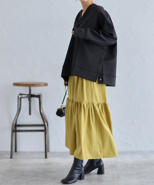 each（イーチ）の「サイドスナップボタンVネックダンボールパーカー（パーカー・レディース・ブラック/ベージュ/アイボリー/グレー/ネイビー/ブラウン・FREE）」の10枚目の写真