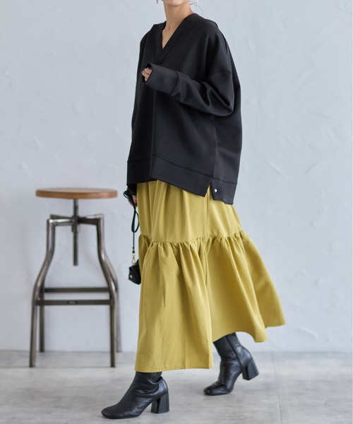 each（イーチ）の「サイドスナップボタンVネックダンボールパーカー（パーカー・レディース・ブラック/ベージュ/アイボリー/グレー/ネイビー/ブラウン・FREE）」の11枚目の写真