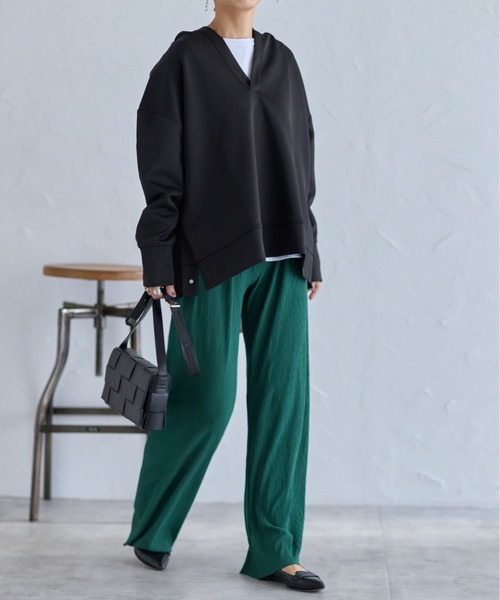 each（イーチ）の「サイドスナップボタンVネックダンボールパーカー（パーカー・レディース・ブラック/ベージュ/アイボリー/グレー/ネイビー/ブラウン・FREE）」の14枚目の写真