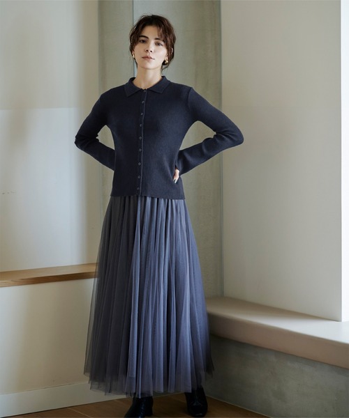UR'S(ユアーズ)の「襟付きニットカーディガン(カーディガン/ボレロ・レディース・ベージュ/イエロー/ネイビー・M/S/L)」の7枚目の写真
