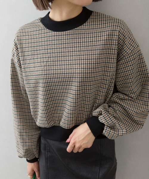 SpRay（スプレイ）の「チェックジャガードクロップドプチハイ（Tシャツ/カットソー・レディース・ブラック/ベージュ/イエロー・FREE）」の2枚目の写真