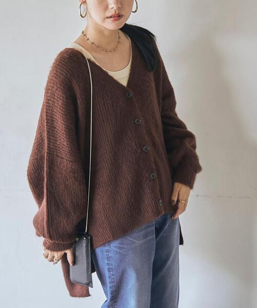 coen（コーエン）の「［洗える］ユルシャギーVネックニットカーディガン（カーディガン/ボレロ・レディース・ダークグレー/ブラウン/オフホワイト・FREE）」の17枚目の写真