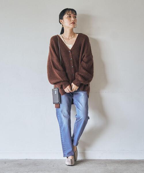 coen（コーエン）の「［洗える］ユルシャギーVネックニットカーディガン（カーディガン/ボレロ・レディース・ダークグレー/ブラウン/オフホワイト・FREE）」の18枚目の写真