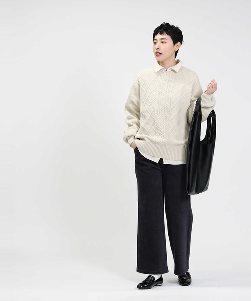 HONEYSUCKLE ROSE（ハニーサックルローズ）の「【HONEYSUCKLE ROSE】洗える軽ふわケーブルニット（ニット/セーター・レディース・ライトグレー/ブルー/ブラウン/ピンク/オフホワイト/ブラック・M/S/L）」の9枚目の写真