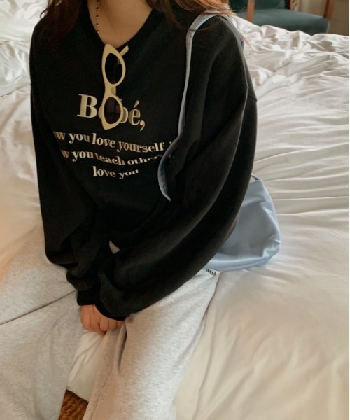 SONA(ソナ)の「SONYUNARA Bebe英文プリント起毛スウェット(スウェット・レディース・ブラック/グレー/ベージュ/グリーン/ブルー/ピンク・FREE)」の12枚目の写真