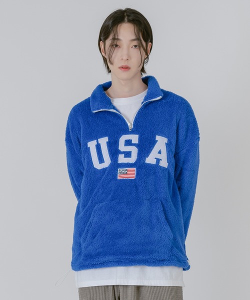 FOLLOWIN（フォロウィン）の「【UNISEX】半ジップアップUSA ウールロングTシャツ（Tシャツ/カットソー・レディース・ブラック/ブルー/アイボリー・FREE）」の3枚目の写真