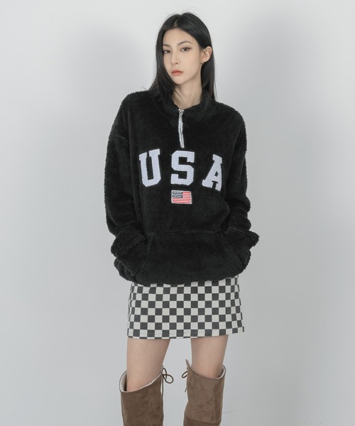 FOLLOWIN（フォロウィン）の「【UNISEX】半ジップアップUSA ウールロングTシャツ（Tシャツ/カットソー・レディース・ブラック/ブルー/アイボリー・FREE）」の2枚目の写真