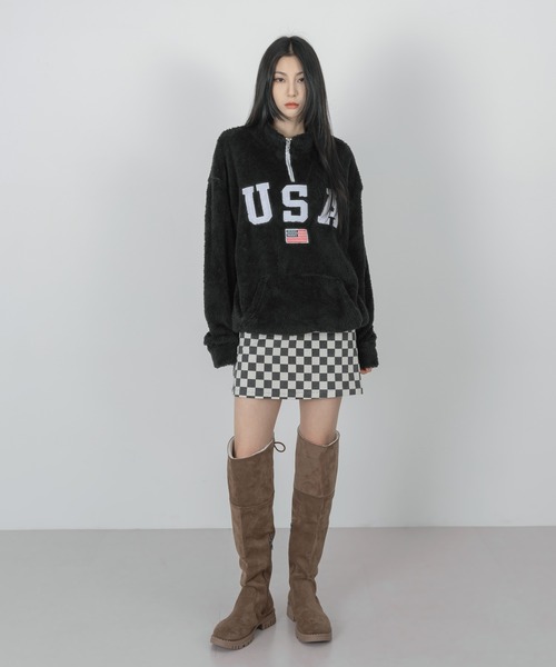 FOLLOWIN（フォロウィン）の「【UNISEX】半ジップアップUSA ウールロングTシャツ（Tシャツ/カットソー・レディース・ブラック/ブルー/アイボリー・FREE）」の4枚目の写真