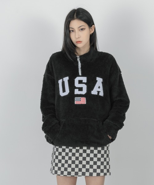 FOLLOWIN（フォロウィン）の「【UNISEX】半ジップアップUSA ウールロングTシャツ（Tシャツ/カットソー・レディース・ブラック/ブルー/アイボリー・FREE）」の5枚目の写真