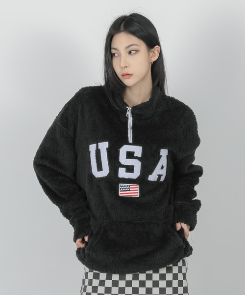 FOLLOWIN（フォロウィン）の「【UNISEX】半ジップアップUSA ウールロングTシャツ（Tシャツ/カットソー・レディース・ブラック/ブルー/アイボリー・FREE）」の6枚目の写真