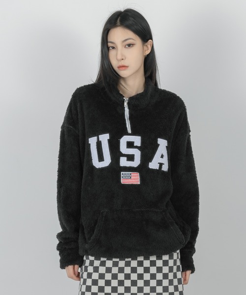 FOLLOWIN（フォロウィン）の「【UNISEX】半ジップアップUSA ウールロングTシャツ（Tシャツ/カットソー・レディース・ブラック/ブルー/アイボリー・FREE）」の9枚目の写真