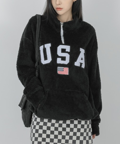 FOLLOWIN（フォロウィン）の「【UNISEX】半ジップアップUSA ウールロングTシャツ（Tシャツ/カットソー・レディース・ブラック/ブルー/アイボリー・FREE）」の10枚目の写真