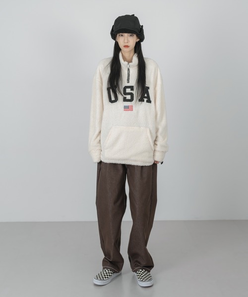 FOLLOWIN（フォロウィン）の「【UNISEX】半ジップアップUSA ウールロングTシャツ（Tシャツ/カットソー・レディース・ブラック/ブルー/アイボリー・FREE）」の12枚目の写真