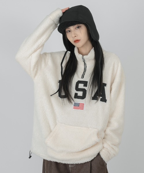 FOLLOWIN（フォロウィン）の「【UNISEX】半ジップアップUSA ウールロングTシャツ（Tシャツ/カットソー・レディース・ブラック/ブルー/アイボリー・FREE）」の14枚目の写真