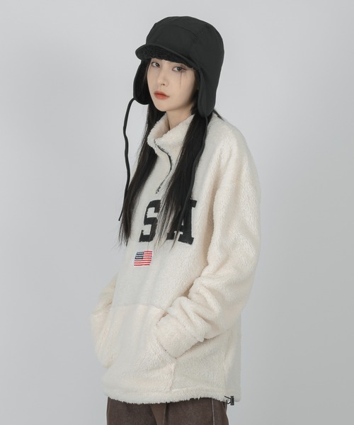 FOLLOWIN（フォロウィン）の「【UNISEX】半ジップアップUSA ウールロングTシャツ（Tシャツ/カットソー・レディース・ブラック/ブルー/アイボリー・FREE）」の15枚目の写真