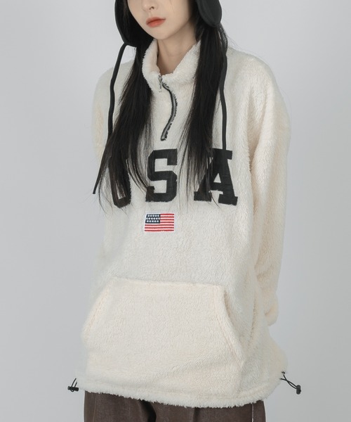 FOLLOWIN（フォロウィン）の「【UNISEX】半ジップアップUSA ウールロングTシャツ（Tシャツ/カットソー・レディース・ブラック/ブルー/アイボリー・FREE）」の16枚目の写真