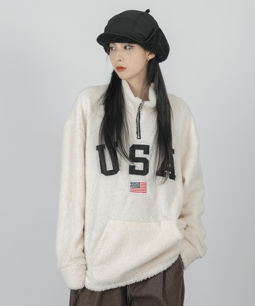 FOLLOWIN（フォロウィン）の「【UNISEX】半ジップアップUSA ウールロングTシャツ（Tシャツ/カットソー・レディース・ブラック/ブルー/アイボリー・FREE）」の17枚目の写真