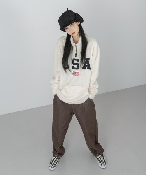FOLLOWIN（フォロウィン）の「【UNISEX】半ジップアップUSA ウールロングTシャツ（Tシャツ/カットソー・レディース・ブラック/ブルー/アイボリー・FREE）」の19枚目の写真