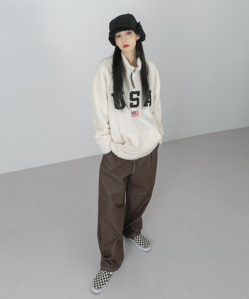 FOLLOWIN（フォロウィン）の「【UNISEX】半ジップアップUSA ウールロングTシャツ（Tシャツ/カットソー・レディース・ブラック/ブルー/アイボリー・FREE）」の20枚目の写真
