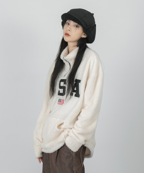 FOLLOWIN（フォロウィン）の「【UNISEX】半ジップアップUSA ウールロングTシャツ（Tシャツ/カットソー・レディース・ブラック/ブルー/アイボリー・FREE）」の18枚目の写真