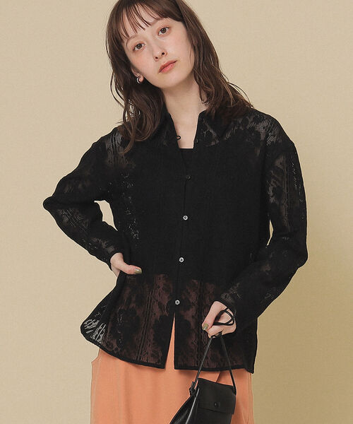「Ray BEAMS」 半袖シャツ 1 ブラック レディース Ray BEAMS ブラウス シャツ レーステープ ライン レディース