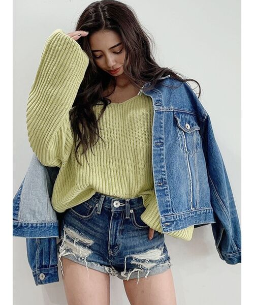 GYDA（ジェイダ）の「ジャストウエストダメージデニムショートパンツ（デニムパンツ・レディース・ブルー/ライトブルー・X-SMALL/SMALL/MEDIUM/LARGE）」の11枚目の写真