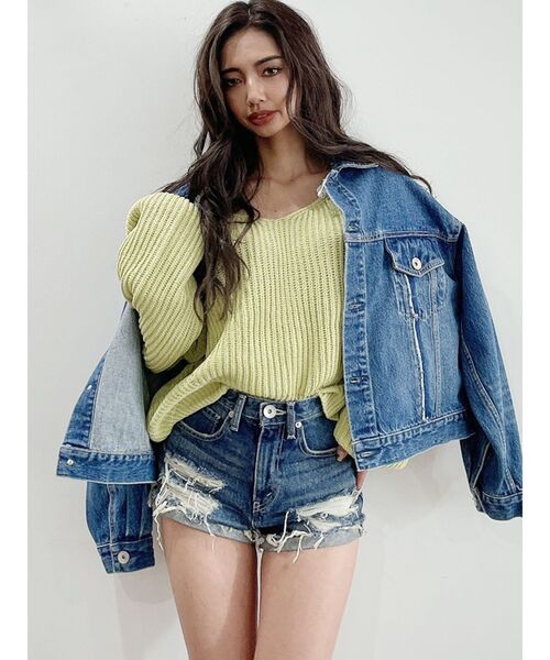 GYDA（ジェイダ）の「ジャストウエストダメージデニムショートパンツ（デニムパンツ・レディース・ブルー/ライトブルー・X-SMALL/SMALL/MEDIUM/LARGE）」の12枚目の写真