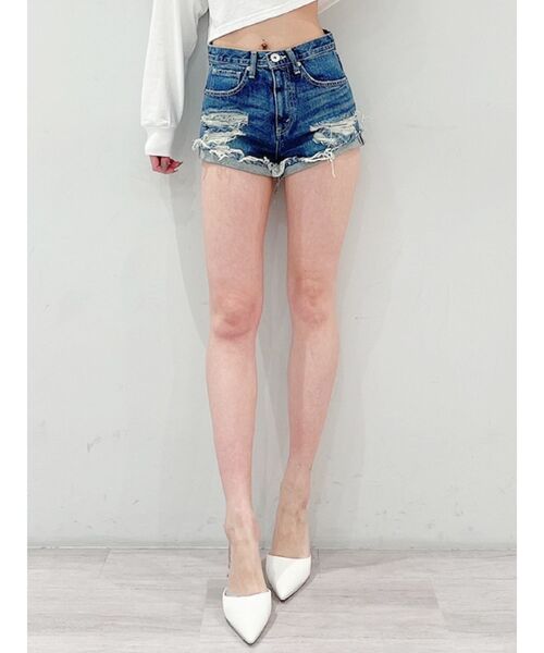 GYDA（ジェイダ）の「ジャストウエストダメージデニムショートパンツ（デニムパンツ・レディース・ブルー/ライトブルー・X-SMALL/SMALL/MEDIUM/LARGE）」の20枚目の写真