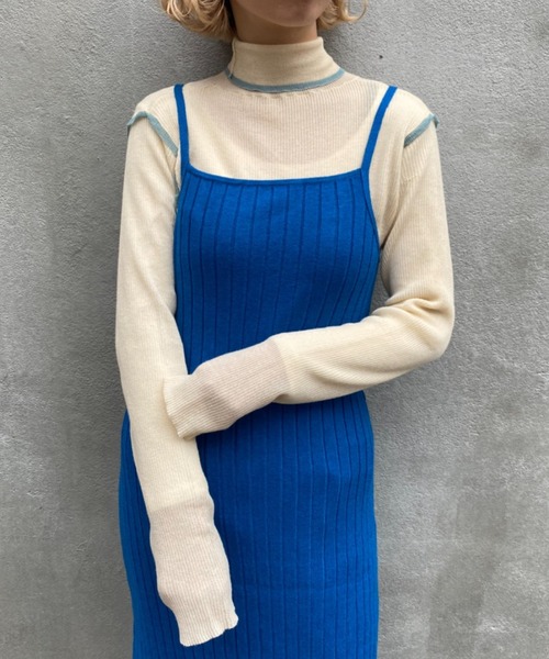 CIAOPANIC（チャオパニック）の「配色シアーリブタートルネックプルオーバー（Tシャツ/カットソー・レディース・ブラック/ベージュ/オフホワイト/イエロー・FREE）」の4枚目の写真