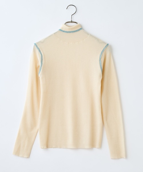 CIAOPANIC（チャオパニック）の「配色シアーリブタートルネックプルオーバー（Tシャツ/カットソー・レディース・ブラック/ベージュ/オフホワイト/イエロー・FREE）」の6枚目の写真