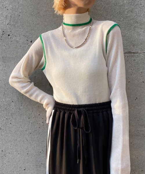 CIAOPANIC（チャオパニック）の「配色シアーリブタートルネックプルオーバー（Tシャツ/カットソー・レディース・ブラック/ベージュ/オフホワイト/イエロー・FREE）」の17枚目の写真