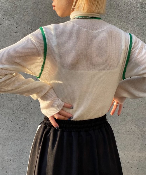 CIAOPANIC（チャオパニック）の「配色シアーリブタートルネックプルオーバー（Tシャツ/カットソー・レディース・ブラック/ベージュ/オフホワイト/イエロー・FREE）」の19枚目の写真