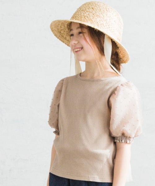 pairmanon（ペアマノン）の「【プレミアムリブコットン100%】ドットシアードッキングパワーショルダー半袖ブラウス（Tシャツ/カットソー・キッズ・ブラック/アイボリー/ラベンダー/グレイッシュベージュ・110/120/130/150/100/90/140）」の4枚目の写真