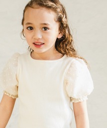 pairmanon | 【プレミアムリブコットン100%】ドットシアードッキングパワーショルダー半袖ブラウス(Tシャツ/カットソー)