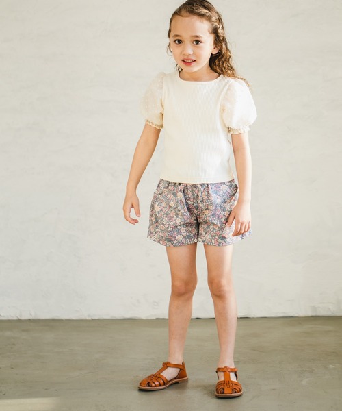 pairmanon（ペアマノン）の「【プレミアムリブコットン100%】ドットシアードッキングパワーショルダー半袖ブラウス（Tシャツ/カットソー・キッズ・ブラック/アイボリー/ラベンダー/グレイッシュベージュ・110/120/130/150/100/90/140）」の7枚目の写真