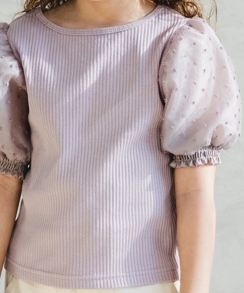 pairmanon（ペアマノン）の「【プレミアムリブコットン100%】ドットシアードッキングパワーショルダー半袖ブラウス（Tシャツ/カットソー・キッズ・ブラック/アイボリー/ラベンダー/グレイッシュベージュ・110/120/130/150/100/90/140）」の11枚目の写真